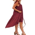 thumbnail image 4 of Women Summer Ruffled Sleeve Dress  Contrast Color/Solid Color Square Neck Irregular Hem Dress for Beach  Date, 4 of 6