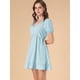 thumbnail image 4 of Vestido De La Muñeca Cuello V Manga Corta Dobladillo Con Volantes Para Mujeres Azul Claro S, 4 of 5