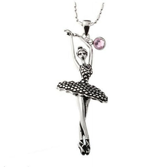 Daddy's Princess Ballerina Dancer, Ballet Dancing Stainless Steel Pendant Necklace with Pink Charm