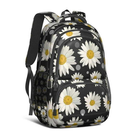 Black Sunflower Backpack for School,Cute School Bag,Schoolbag with Adjustable Shoulder Straps & Padded Back,16.9 Inch