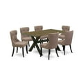 thumbnail image 6 of East West Furniture X676SI648-7 7-Piece Dining Set- 6 Mid Century Dining Chairs with Coffee Linen Fabric Seat and Button Tufted Chair Back - Rectangular Table Top & Wooden Cross Legs - Distressed..., 6 of 10