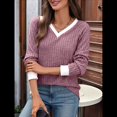 thumbnail image 4 of Camisas de Larga con Cuello en V y Bloques de Color para Mujer: Suéteres Túnica Ligeros Informales de Otoño, Conjuntos de Moda. Rojo Púrpura S, 4 of 10