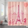 thumbnail image 2 of JOOCAR 72x72 Inch Happy Valentine's Day Themed Shower Curtain Pink Eiffel Tower Building Romantic Couples for Bathroom Decor Waterproof Fabric Polyester Shower Curtain Sets with Hooks, 2 of 7