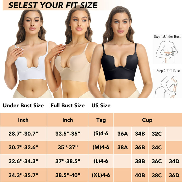 Anyfit Wear Deep Plunge Push Up Bra for Women Low Back Bra Wire Lifting Bra  with Multiway Convertible Straps Pack of 2 