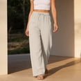 thumbnail image 2 of QASIEATN Women's High Waist Side Pockets Wide Leg Casual Elastic Waist Rayon Wide Leg Pants Flowing Beach Pants, 2 of 9