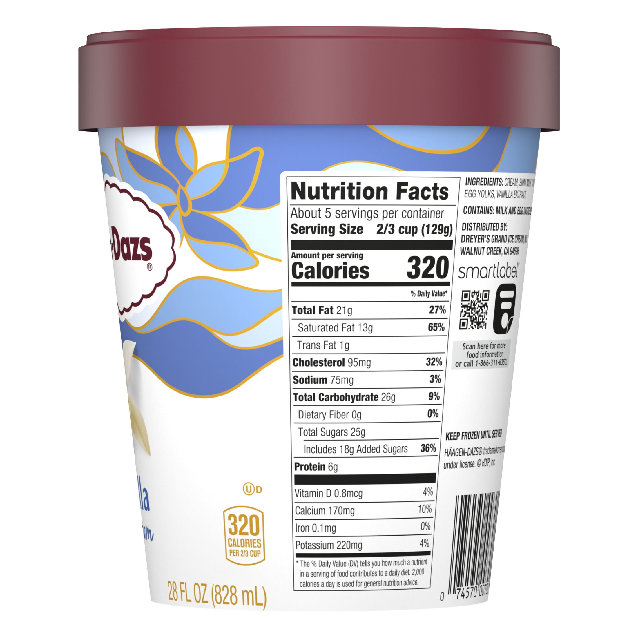 Haagen Dazs Vanilla Ice Cream, Gluten Free, Kosher, 28oz