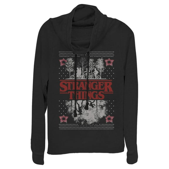 Netflix Junior's Stranger Things Ugly Christmas Style Cowl Neck Sweatshirt Black 3X Large