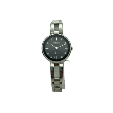 Citizen Axiom Stainless Steel Black Diamond Dial Ladies Quartz Watch EM0636-55F