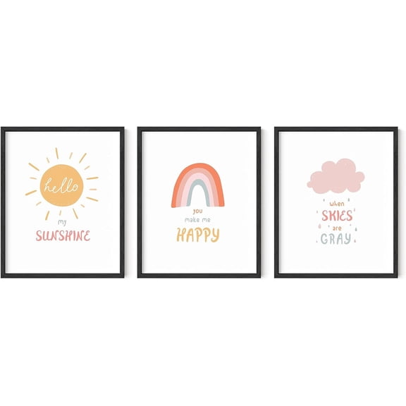HAUS AND HUES Nursery Posters and Rainbow Wall Decor Set of 3 Rainbow Wall Art for Kids | Wall Art for Nursery Girl | Kids Wall Art | Boho Rainbow Classroom Decor (8x10) (Unframed)