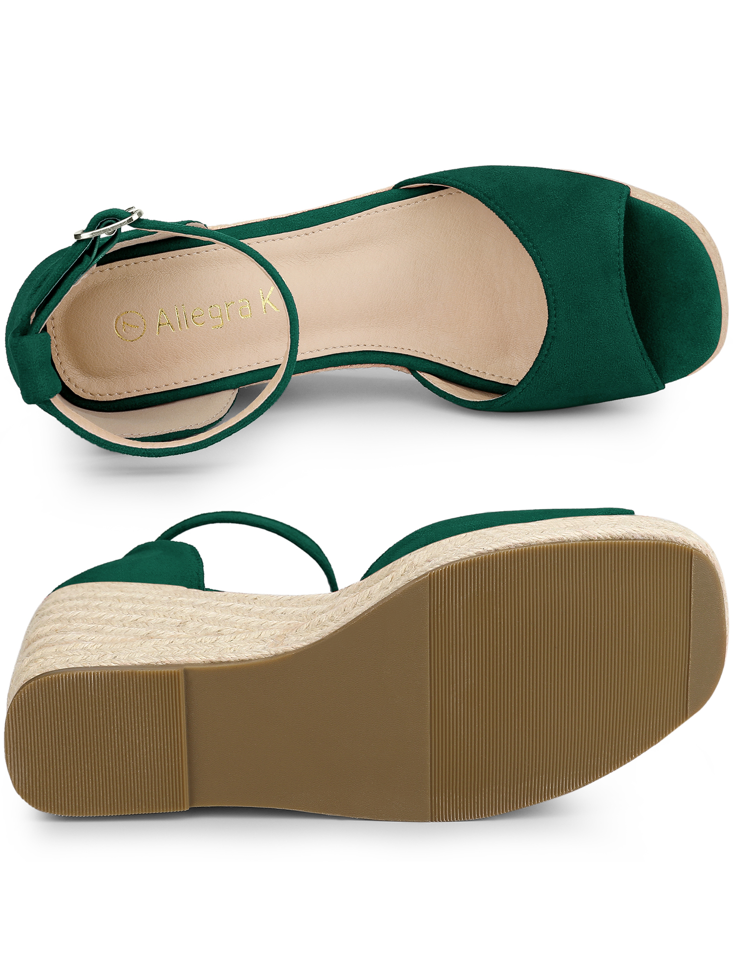 DARING DIVA Women's Espadrille Platform Ankle Strap Wedge Heel Sandals Green 7.5