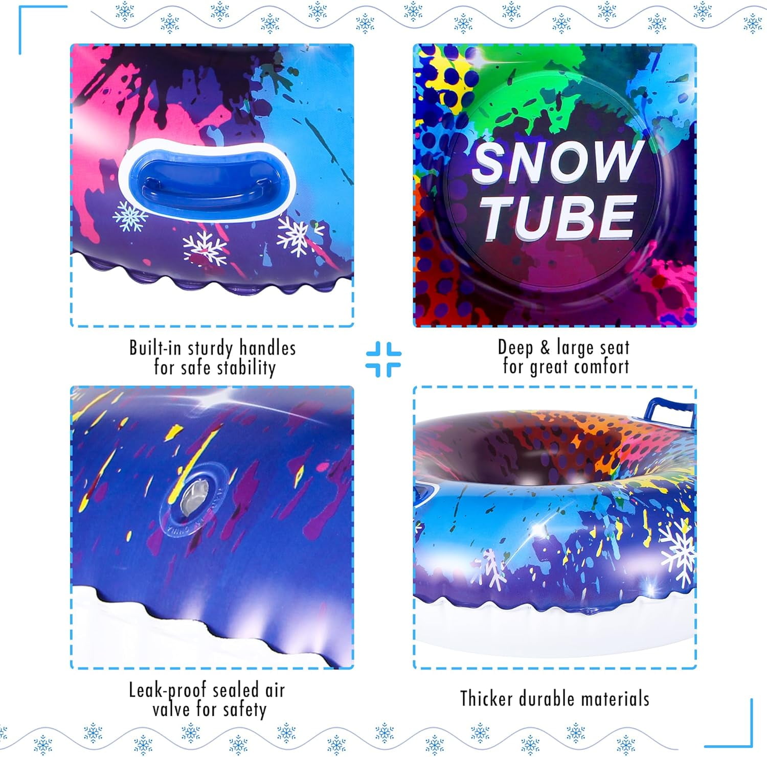 Snow Toys for Sledding, 33.5" Inflatable Snow Tube with Handles, Thickened Heavy Duty PVC, Cold-Resistant, for Kids Adults Winter Outdoor Fun