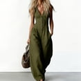 thumbnail image 2 of JULMCOMO Jumpsuits for Women Deep V Neck Button Front Sleeveless Summer Jumpsuits Wide Leg Casual Baggy Outfits with Pockets Army Green S, 2 of 5