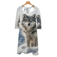 thumbnail image 6 of Wolf in Snowy Mountains Women's 3/4 Sleeve Dresses Elegant A-Line Midi Dress Flare Summer Casual Sundress, 6 of 9