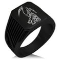 thumbnail image 1 of Stainless Steel Harbinger Grim Reaper Needle Stripe Pattern Biker Style Polished Ring, 1 of 1