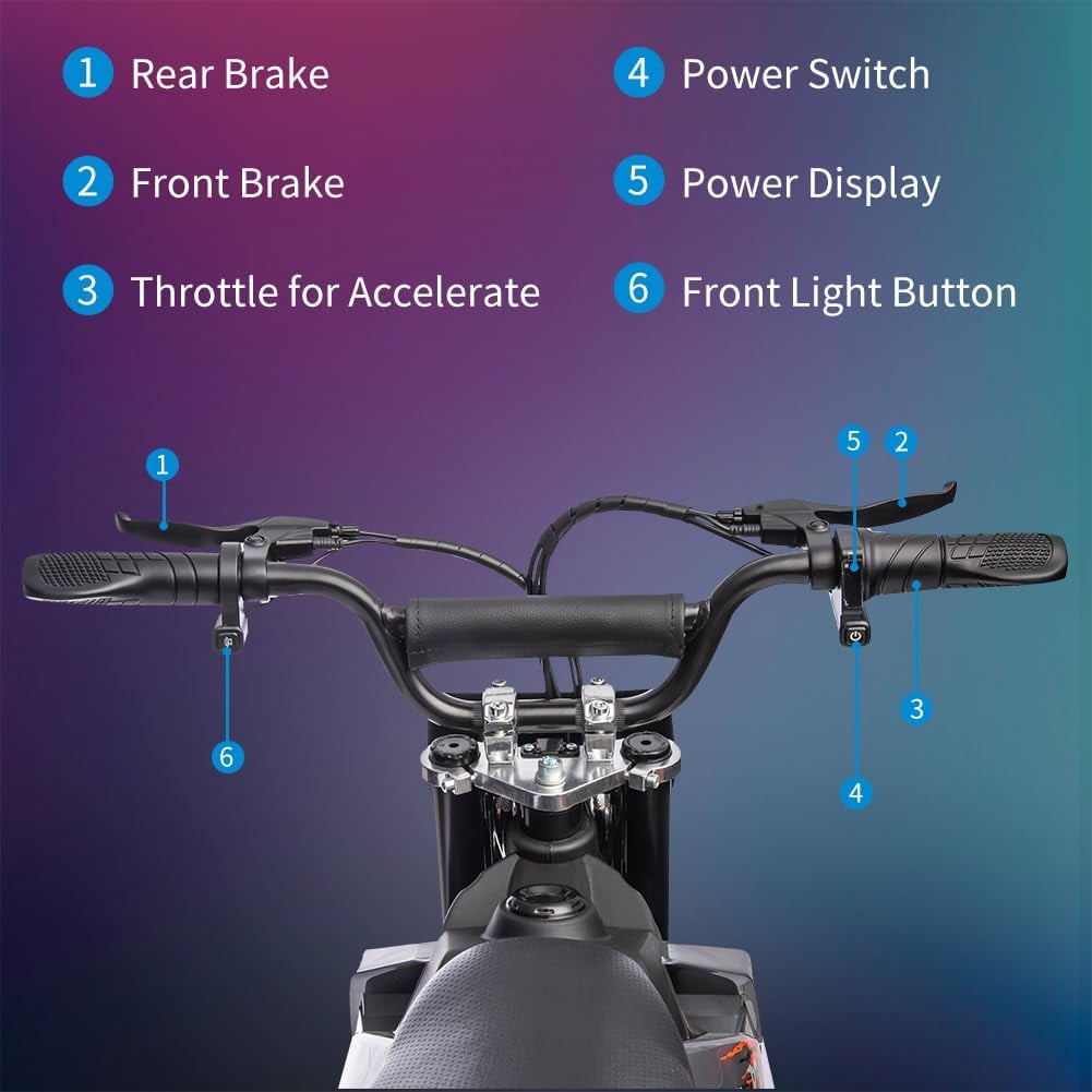 Luku Motorcycle, 36V Ride on Dirt Bike Motorcycle for Teens, Outdoor 500W Motor Off Road Motorcycle, Dirt Bike with Leather Seats, Black