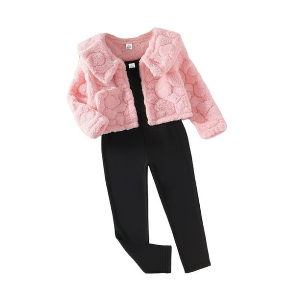 lnmuld Two Piece Outfits Girls Autumn Winter Fashion Outfit British Style Heart Jacquard Top Jacket and Long Pants Coordinated Combo Solid Color Size:3-4 Years