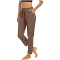 thumbnail image 2 of LLYWEY Taper Pants Women Drawstring Elastic Waist Ankle Sweatpants with Pockets Solid Color Casual Loose High Waisted Yoga Pants Stretch Trousers Brown M, 2 of 9