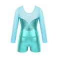 thumbnail image 4 of ZDHoor Kids Girls Long Sleeve Metallic Ballerina Leotard Sparkly Rhinestone Tulle Ballet Gymnastics Leotard Blue Green-A 4, 4 of 7