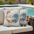 thumbnail image 4 of Retro Rooster Outdoor Waterproof Pillow Covers, Blue Farmhouse Animals Watercolor Decorative Square Throw Pillowcase Sofa Cushion Sham for Patio/Couch/Chair, 16"x16" 2 Pack, 4 of 8