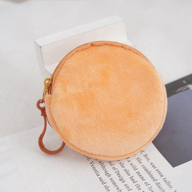 Monedero redondo de peluche de color caramelo, llavero, billetera bonita, tarjetero para mujer, monedero sencillo