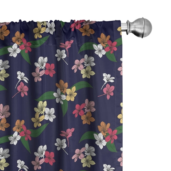 Ambesonne Plumeria Curtains, Tropical Island Flowers, Pair of 28"x84", Indigo and Multicolor