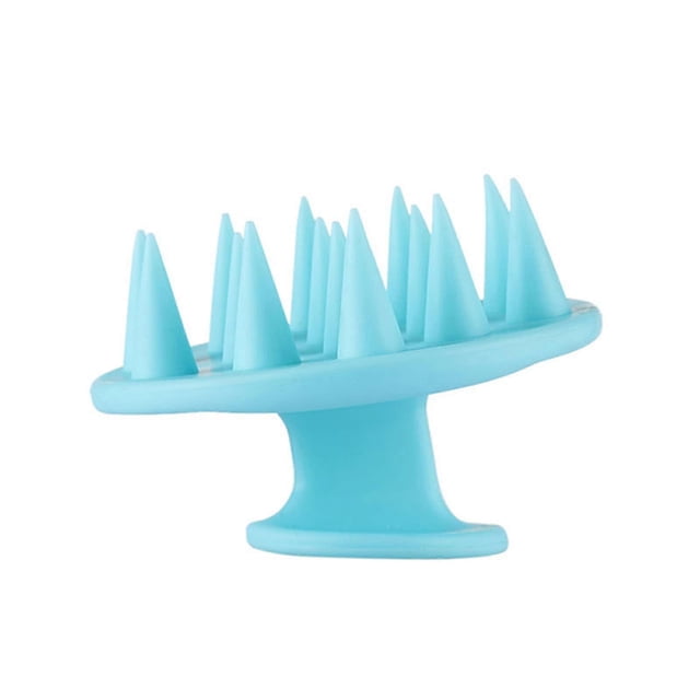 Masajeador de cuero cabelludo con cerdas de silicona suave para lavar el cabello y cepillo de champú resistente al agua, color azul claro.