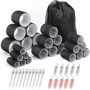 MRSXXNTY Rollers Hair Curlers 44 Pcs Set with 24Pcs Hair Rollers 4 Sizes (6 Jumbo Rollers/6 Large Rollers/6 Medium Rollers/6 Small Rollers) 20 Pcs Hair Clips for Long Medium Short Hair - Black