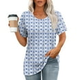 thumbnail image 4 of Puntoco Liquidación de blusas cortas para mujer Blusas estampadas de moda para mujer Camiseta de manga corta Cuello redondo, 4 of 5