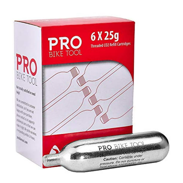 25g Threaded CO2 Cartridges, 6 Pack for CO2 Bike Tire Inflators with