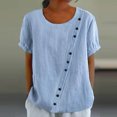 thumbnail image 2 of Hot days, bold styles Olyvenn Women Summer Cotton Linen Short Sleeve Tops Casual Crew Neck Solid Color Plus Size T Shirt Summer Loose Blouse Tops Blue XXXL, 2 of 6