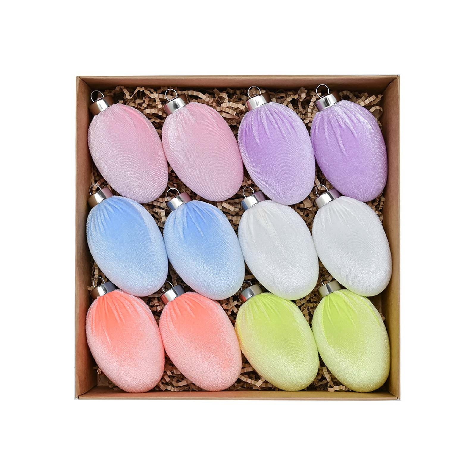 Velvet Easter Eggs Set 12 Colorful Egg Balls for Easter Venue Layout Decorations Basket Fillers Kids Party Props Reusable