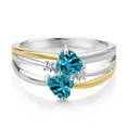 thumbnail image 2 of Gem Stone King 925 Silver and 10K Yellow Gold London Blue Topaz and White Lab Grown Diamond Band Ring for Women (1.12 Cttw, Gemstone November Birthstone, Heart Shape 5MM, Size 9), 2 of 3