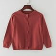 thumbnail image 2 of Ccpelsie Little Girls Cute Crew Neck Long Sleeve Button-Down Solid Cotton Fine Knit Cardigan Sweaters(Brick Red,5-6 Years), 2 of 4