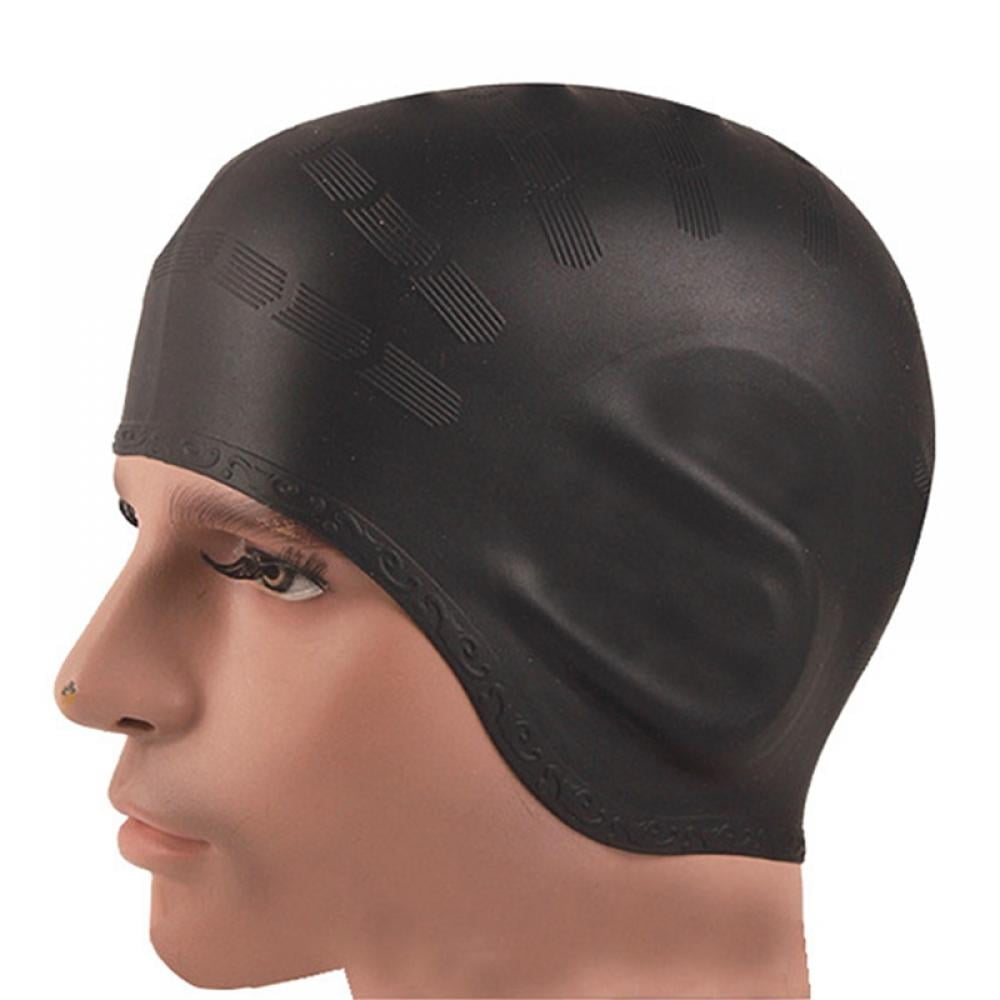 Durable Silicone Swimming Hat with Ear Alepo Extra Large Swim Cap for Women Men 