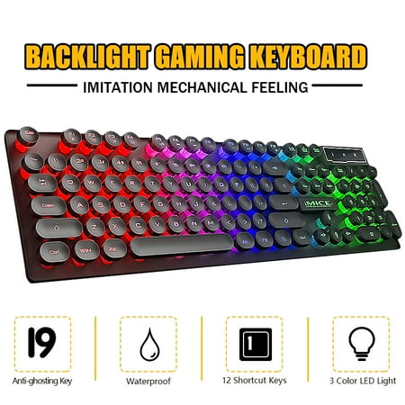 IMICE 104-Key Wired USB Backlit Gaming Keyboard with Adjustable Backlight Red Green Blue USB Wired Illuminated Computer Keyboard - Black