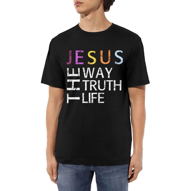 Jesus is The Way The Truth and The Life Men's Cotton T-Shirts Casual Crew Neck Tshirts Short Sleeve Tee Shirts,