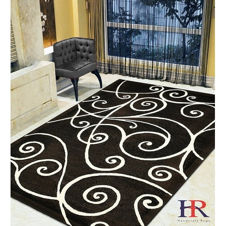 - Modern Contemporary Area Rugs-Abstract Wavy Swirls -Shed Free Black/White/Gray/Ivory