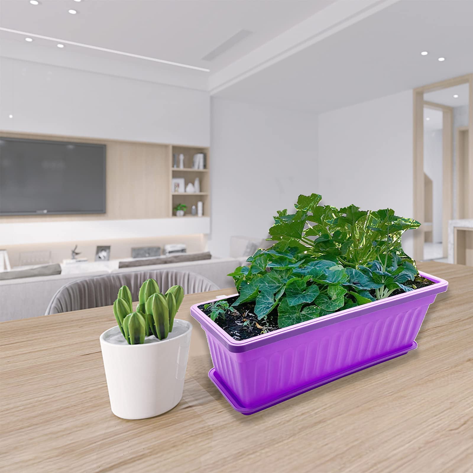 4 Pack 17" Rectangular Window Box Planter with Tray for Balcony Garden Windowsill