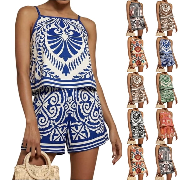 Women's 2 Piece Sets 2026 Summer Matching Lounge Short Set Tropical Resort Travel Vacation Outfits