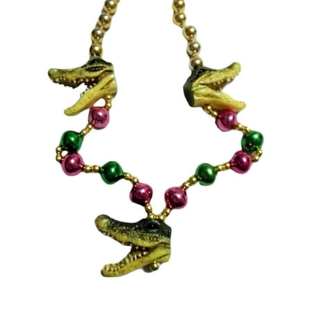 3 Alligator Heads Mardi Gras Beads Party Favor Necklace