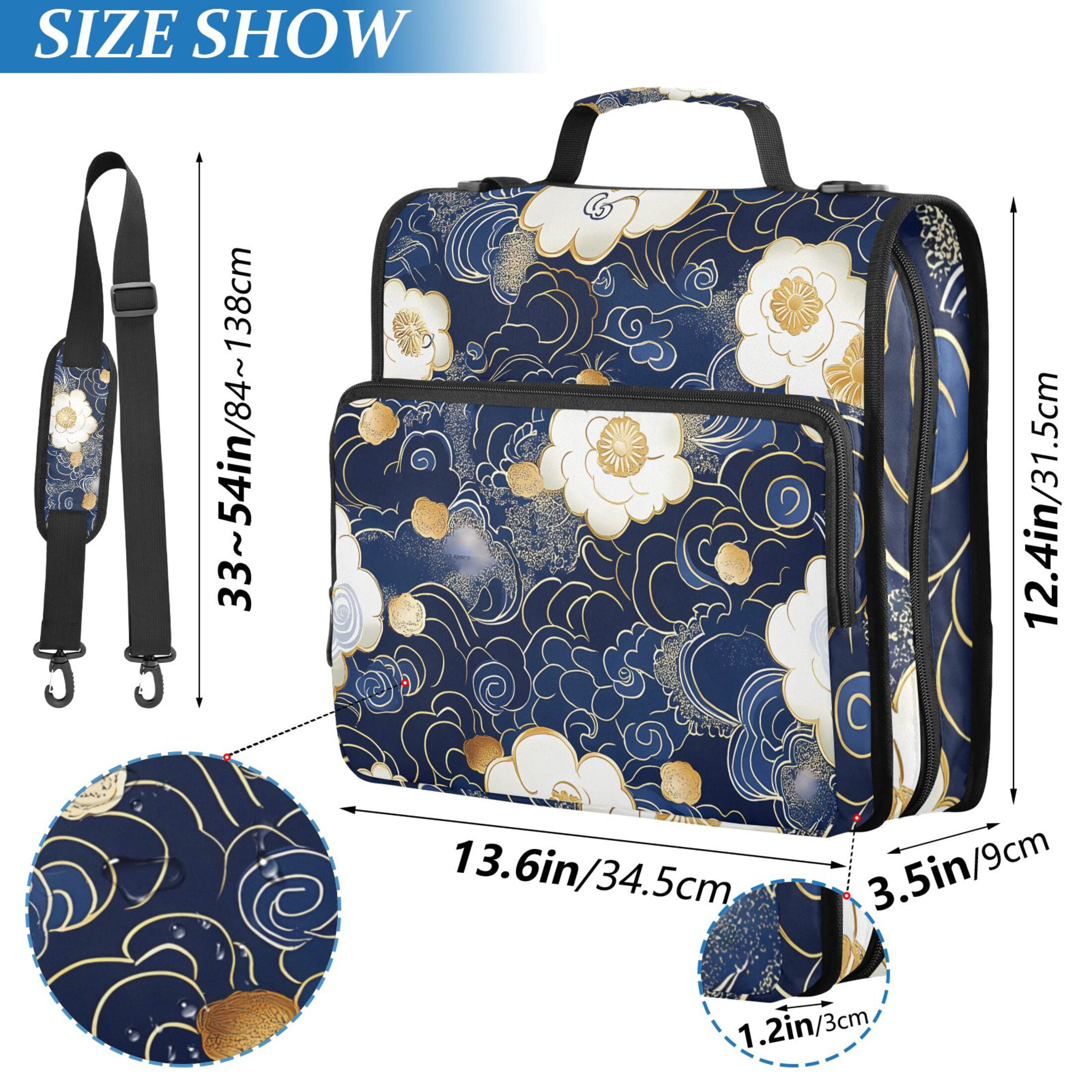 3 Ring Zipper Binder with Shoulder Strap Waterproof Trapper Keeper 2 Inch D-Ring 500 Sheets Capacity Blue Cloud White Flower