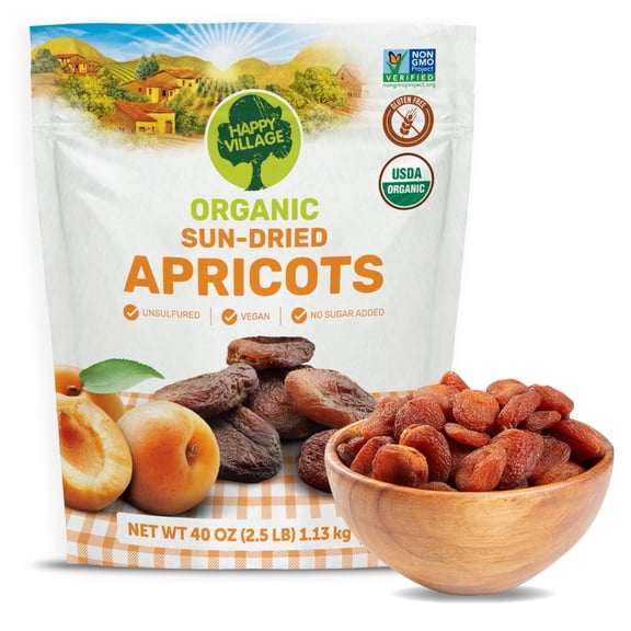 Happy Village Organic Sun-Dried Apricots, 40-Ounce