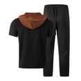thumbnail image 5 of BLTIBY Mens Summer 2 Piece Outfits Waffle Short Sleeve Lace-up Hooded Shirts and Drawstring Pants Casual Loose Beach Loungewear with Pockets Black L, 5 of 5