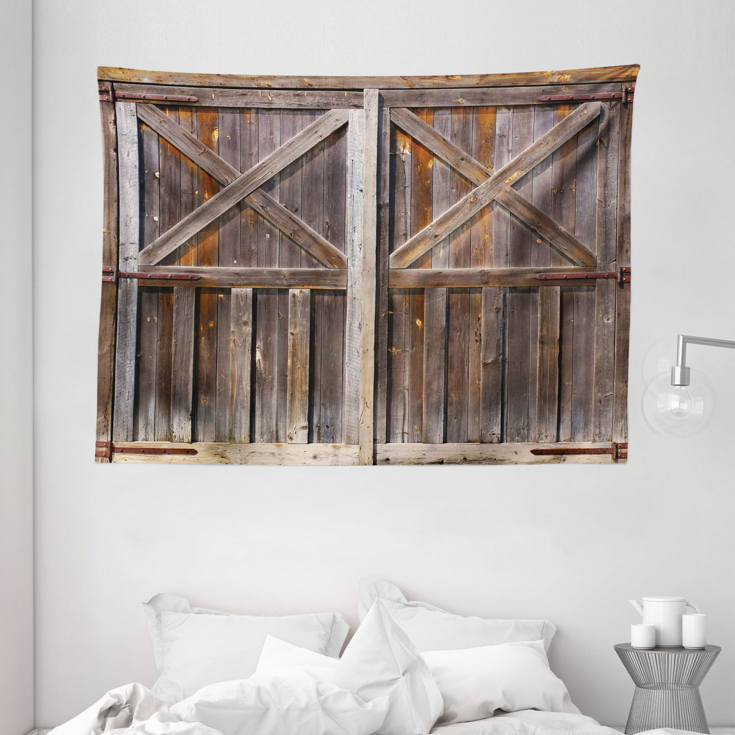 Rustic Barn Old Wooden Plank Wall Tapestry Wall Hanging Rug for Home Living Room 