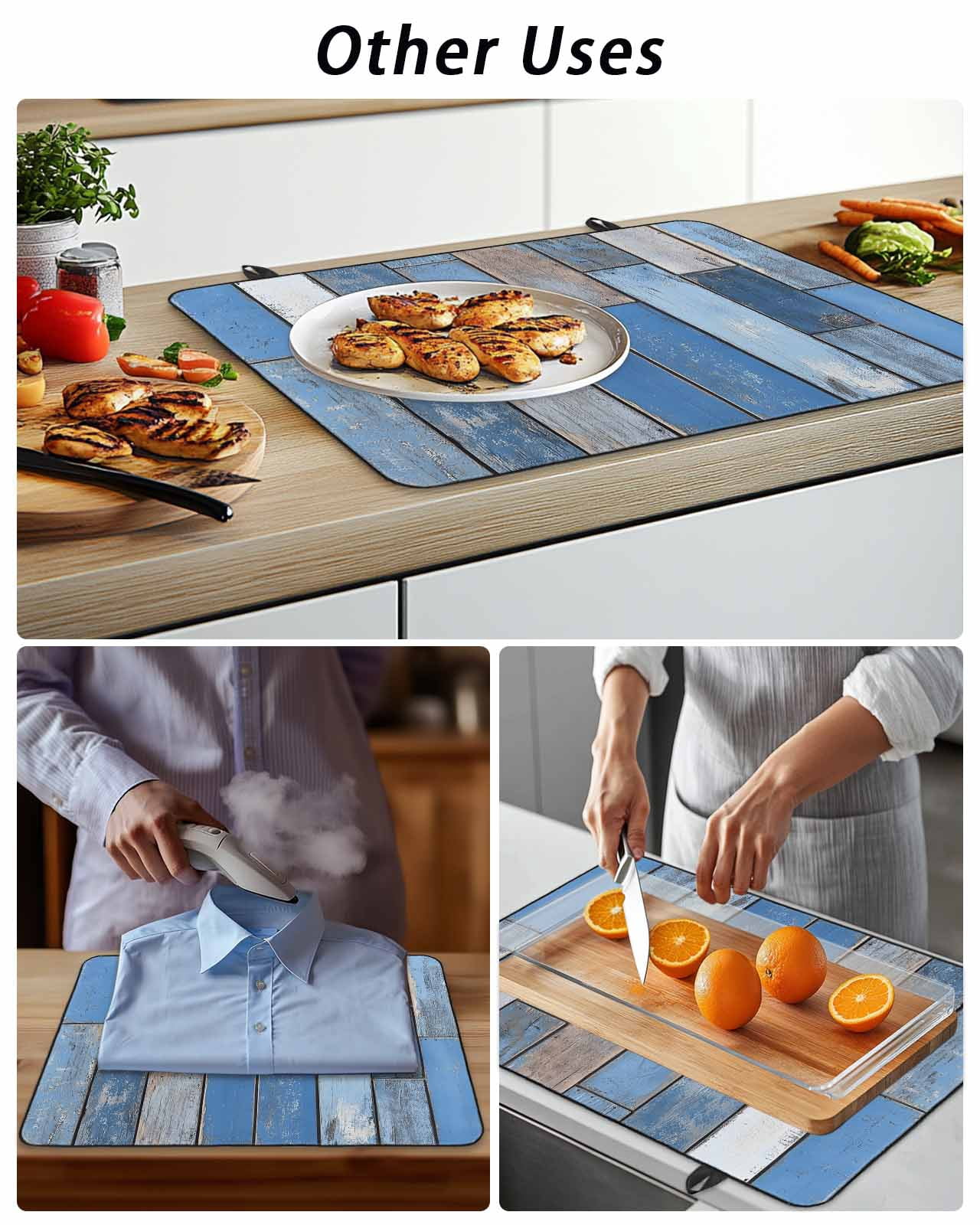 Stove Top Covers for Electric Stove 31x24 Inches, Vintage Blue Wooden Heat Insulation Fireproof Glass Cooktop Protector, Farmhouse Wood Grain Multipurpose Countertop Stovetop Cover for Kitchen