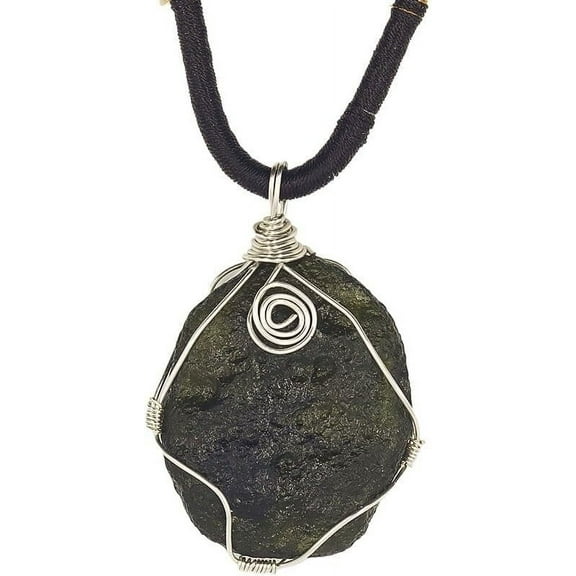Moldavite Necklace,Moldavite Czech Crystal ET.Meteorite Wire-Wrapped Pendant,Green