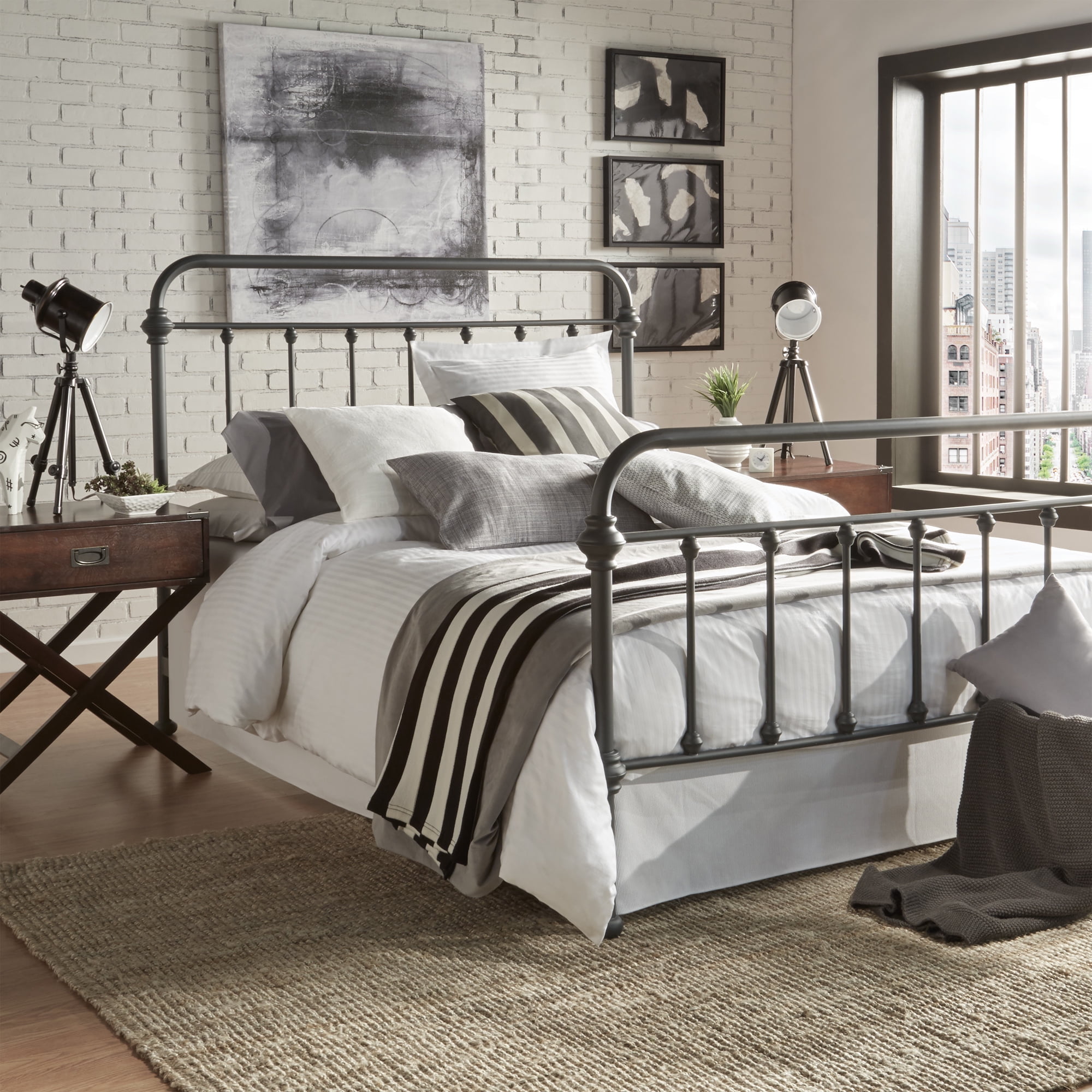 Weston Home Nottingham Metal Queen Bed, Frost Grey