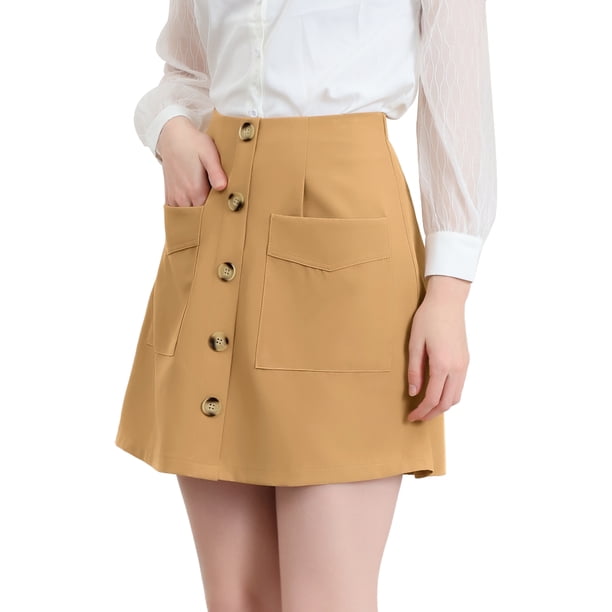 Falda Casual Estilo Cargo Corta Con Botones En La Parte Delantera Para Mujer Allegra K Caqui S