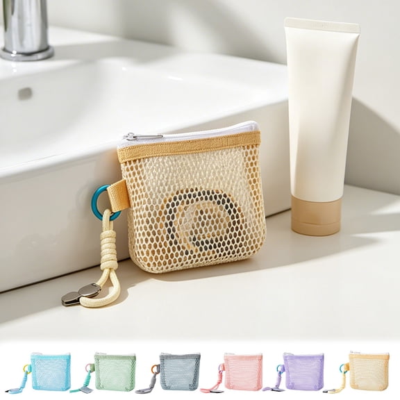 Dongrere Mesh Mini Zipper Pouch, Portable Breathable Storage Bag, Clear Cosmetic Bag for Home Travel Outdoor Use, 4x1.2x3.7 Inch, Yellow