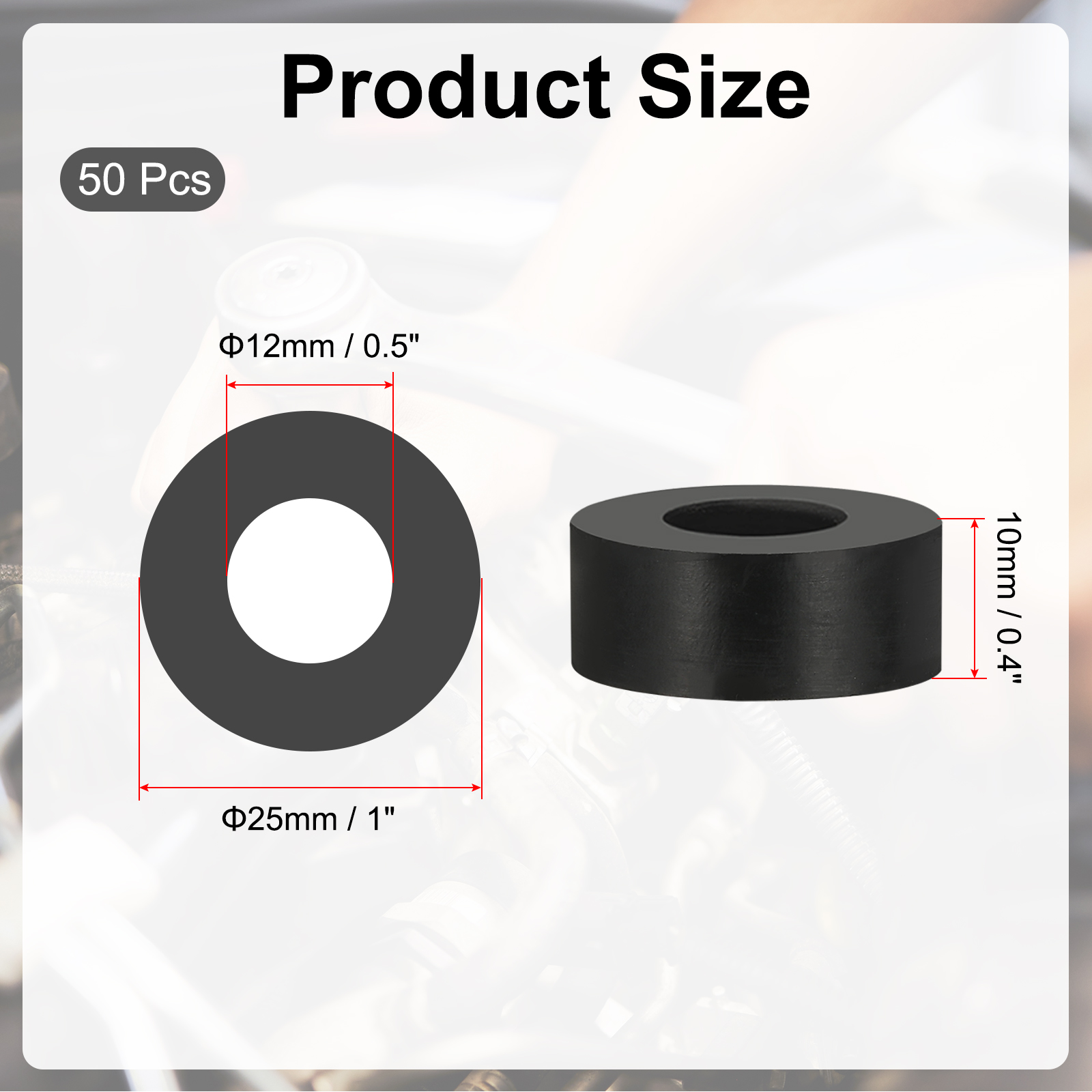 Uxcell 50 Pcs 0.5"ID x 1"OD x 0.4"T Multi Purpose Rubber Spacer